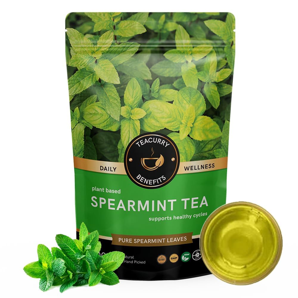 TEACURRY Spearmint Leaf Tea (50 Grams, 100 Cups) - Helps with Hormonal Imbalance, Facial Hair, Memory