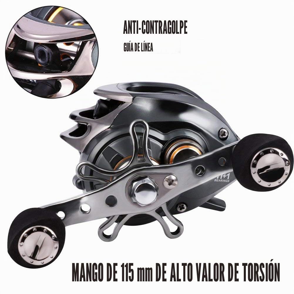 Sougayilang Carrete de cebo, 12 rodamientos de acero inoxidable, 18LB Super Drag, magnético de doble freno carrete de pesca para bajos, cangrejos