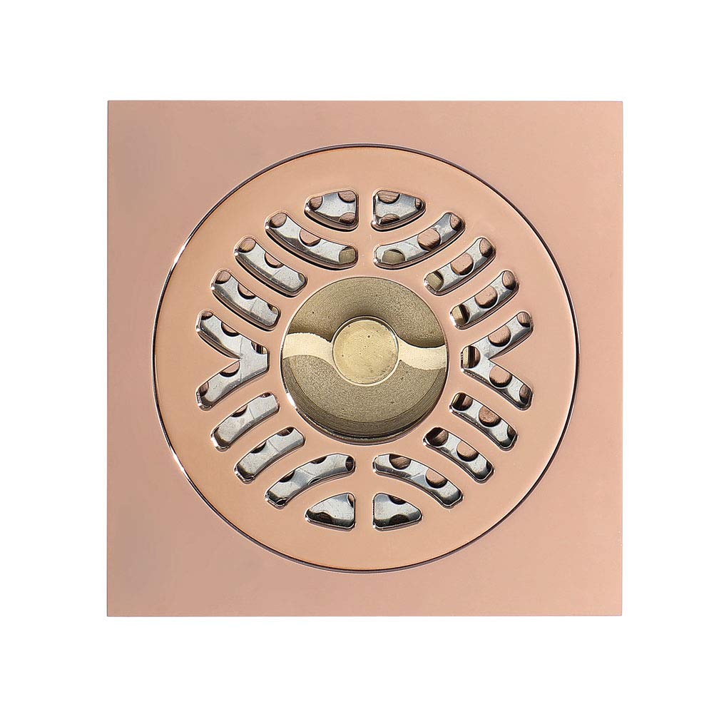 Brass 4 Inch Shower Drain, Square Bathroom Floor Shower Strainer with Removable Cover Grate for Kitchen Veranda