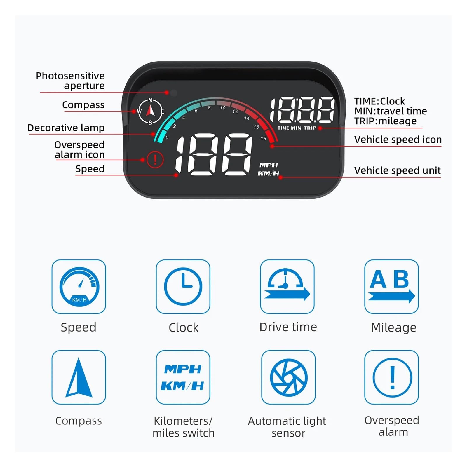 AD Head Up Display-proyector De Parabrisas M22, GPS For Coche HUD, Velocímetro Digital Universal, Km/h, Proyección LCD sobre Cristal, Velocidad del Coche