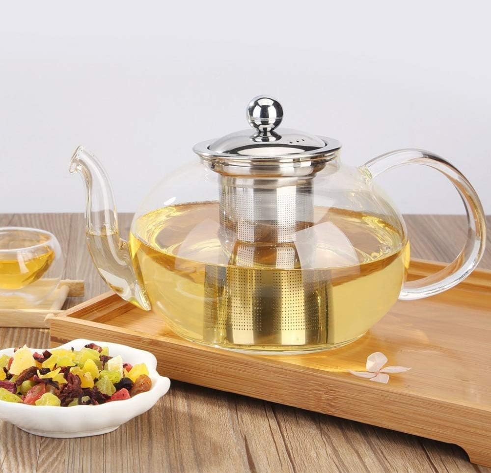 KAHAAN Glass Teapot, 1000ml Glass Teapot with Infuser for Loose Tea, with Stainless Steel Strainer for Loose Tea for 4-6 Cups - Clear. 1
