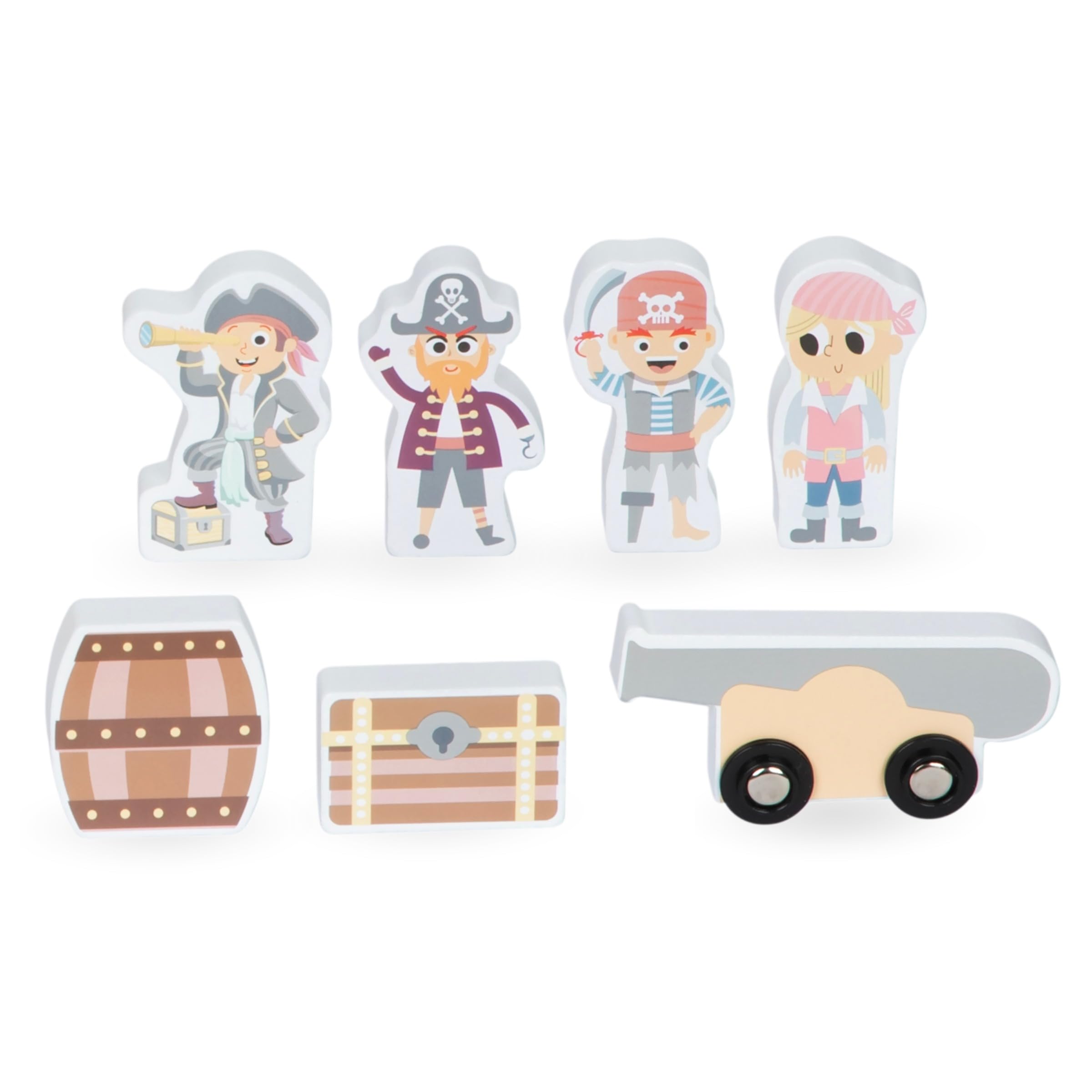 mamabrum Nave Pirata in Legno per Bambini dai 3 Anni in su, Nave Giocattolo con Ponte Apribile e Accessori Inclusi, Nave Pirata Giocattolo con Figure di Pirati