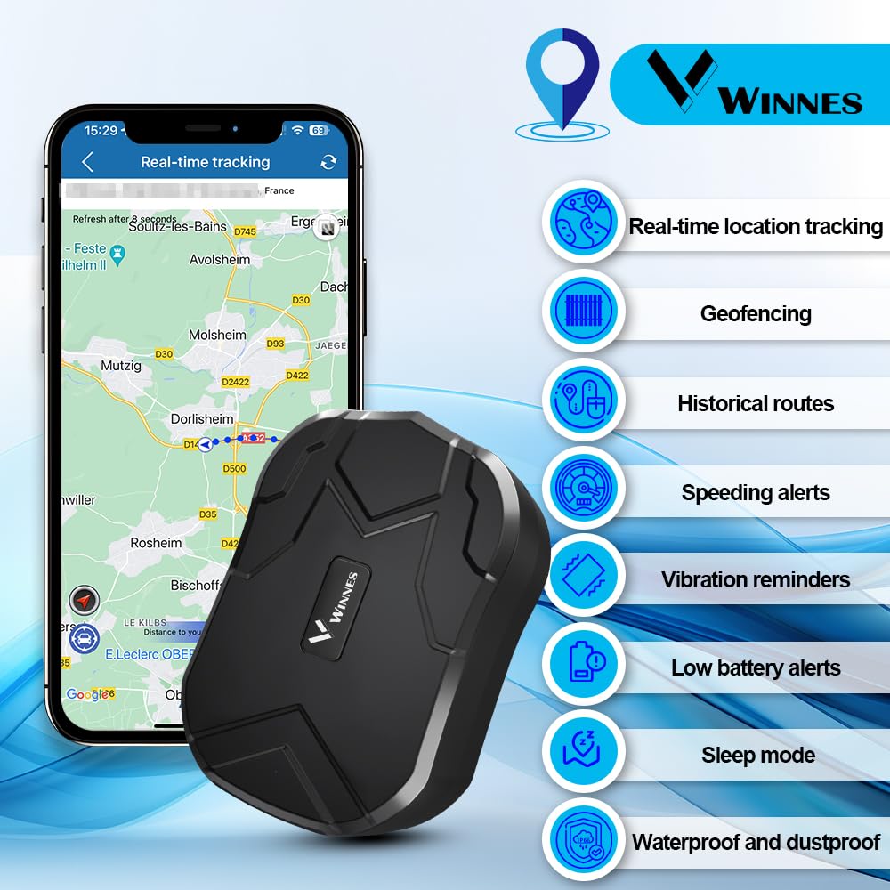 Winnes 4G GPS Tracker per Auto Localizzatore GPS con SIM Integrata Magnetico Batteria 20000mAh Impermeabile IP67 Anti-Furto,Geo-Fence,App Tracking in Tempo Reale,Basso Canone Mensile