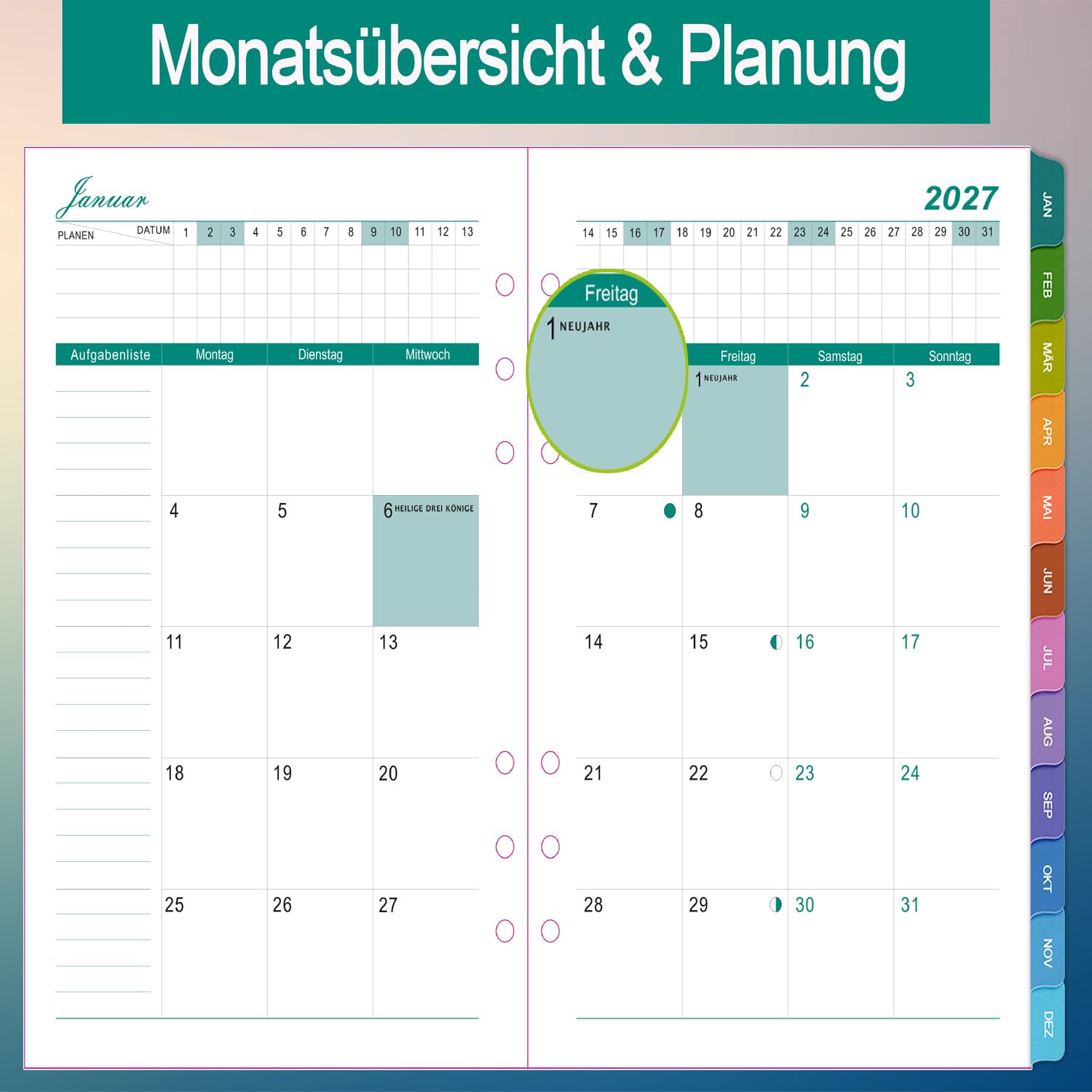 2027 Wochenplaner Einlage Personal A6 6 Löcher, Deutsch - Nachfüll-Inlays Planer