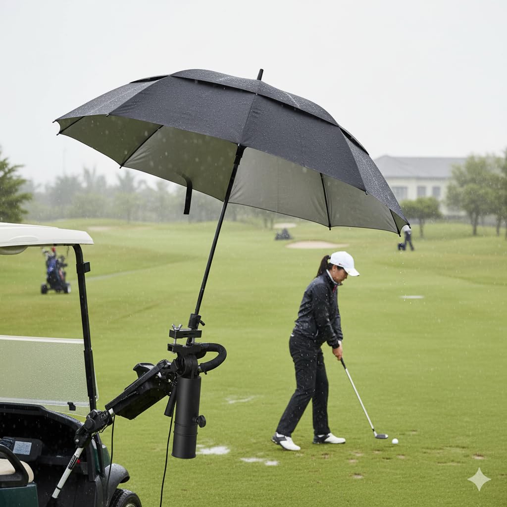 Soporte para Paraguas de Golf, Ajustable, Negro, Resistente, Fácil de Instalar, Portátil para Carrito de Golf, para Viajes y Deportes al Aire
