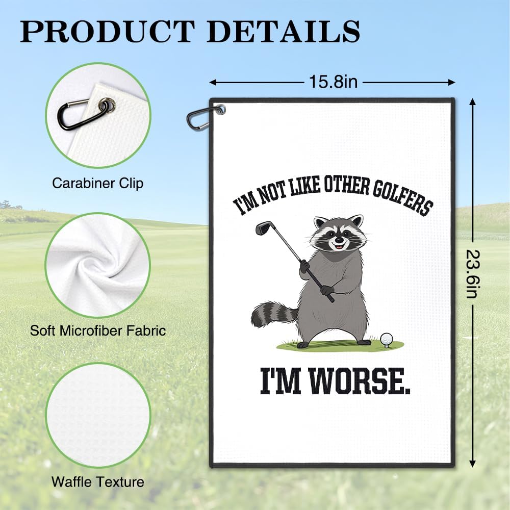 I'm Not Like Other Golfers I'm Worse Golf Towel, Funny Racoon Golf Bag Towel with Clip, Golfing Accessories for Men Women, Birthday Gifts for Golfer Racoon Lover, Golfing Gifts for Pet Owner - Image 2