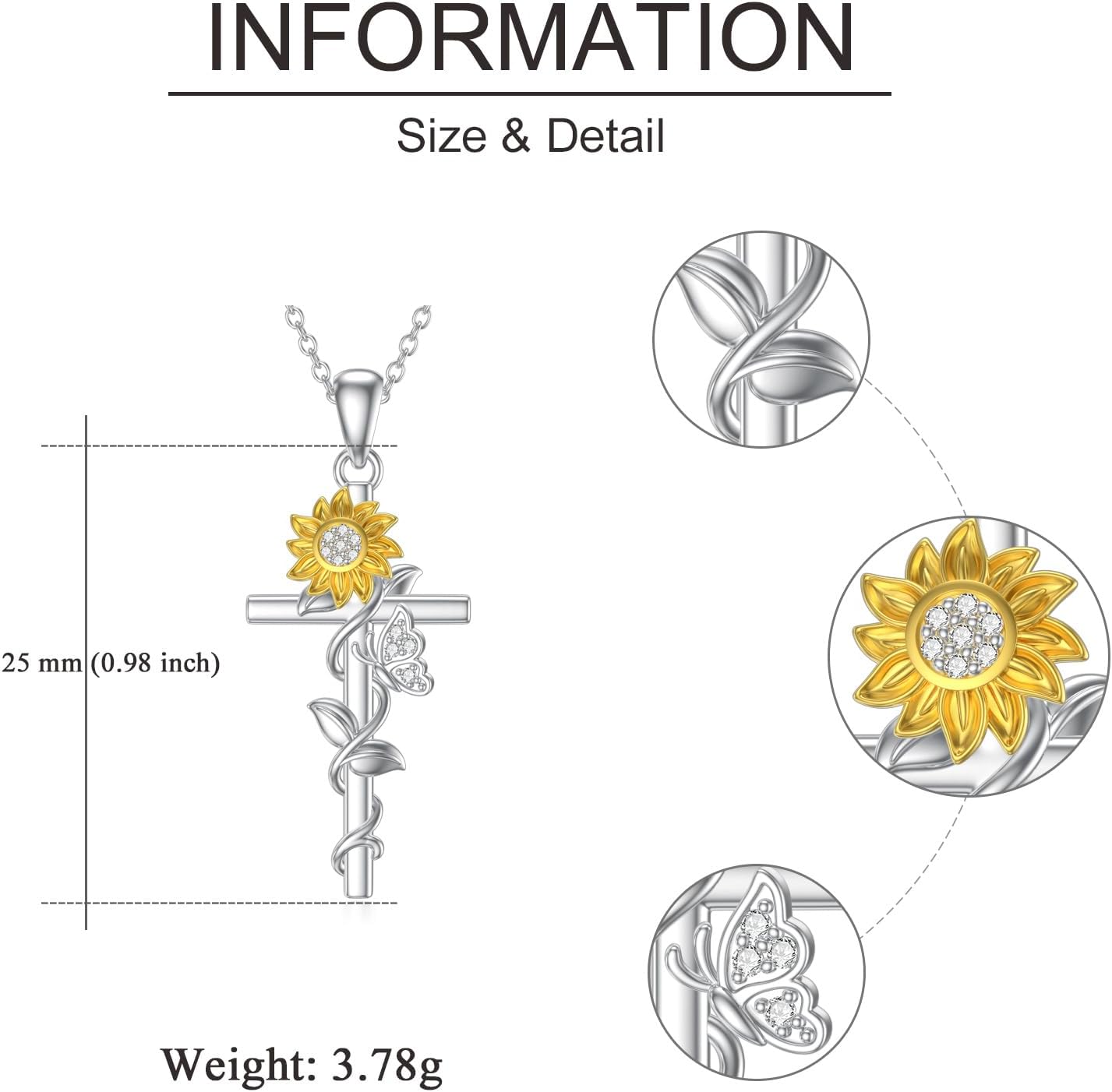 VONALA Cross Necklace for Women 925 Sterling Silver Celtic Sunflower Rose Cross Pendant Necklace Dainty Religious Jewelry Gifts for Men Wife - Image 5