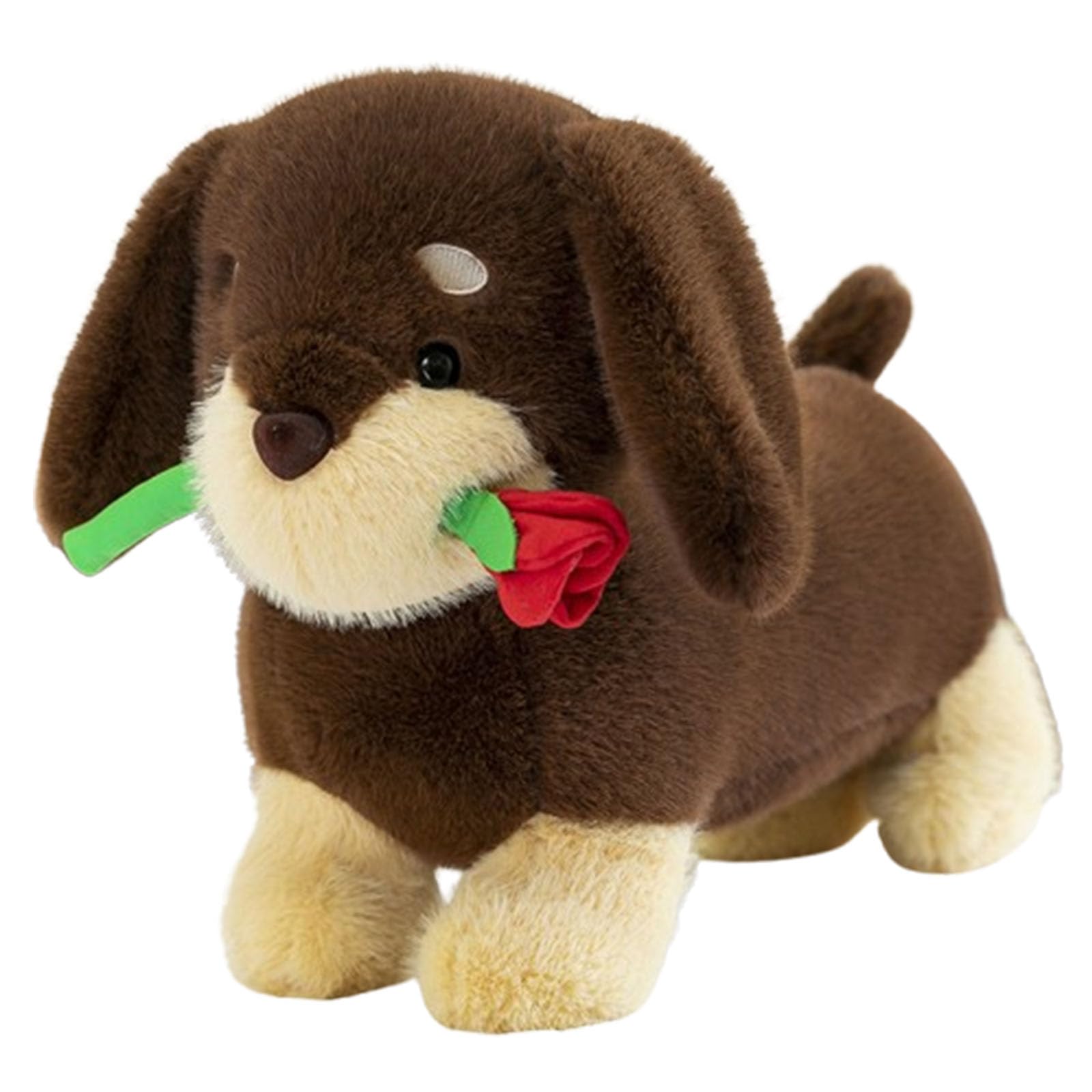 Dachshund Dog Plush Toy, Plush Sausage Dog Cuddly Toy with Rose, Sausage Dog Stuffed Animal Plushies Pillow, Dachshund Dog Shaped Cushion Doll Hugging Pillow Gift for Children Friends (Brown,50cm)