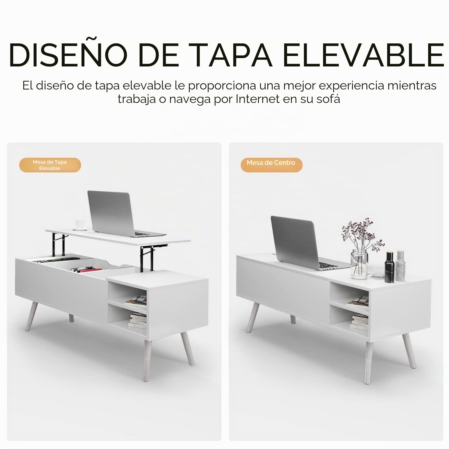 VOWNER Mesa de Centro Elevable,Mesita de Salón para el Café,Rectangular Moderna con Cajón de Almacenamiento Mesa de Centro de Sala de Estar para Muebles de Sala de Estar