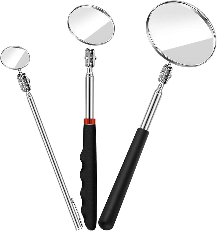 3 Pieces Telescoping Inspection Mirror Inspection Tool for Check the Condition of Vehicle, Observe the Eyelashes, Mouth and Other Small Parts(Round,3 Kinds of Size)