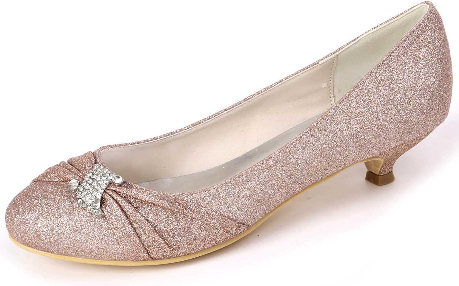 Women’s Sparkly Low Kitten Heel Sandals with Closed Round Toe | Slip-On Party & Evening Dress Pumps for Weddings, Celebrations