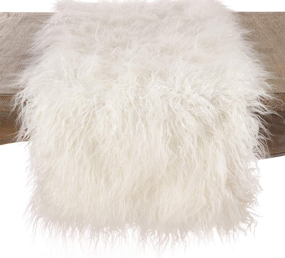 Fennco Styles Decorative Faux Mongolian Fur Runner (Ivory, 16"x72" Oblong)
