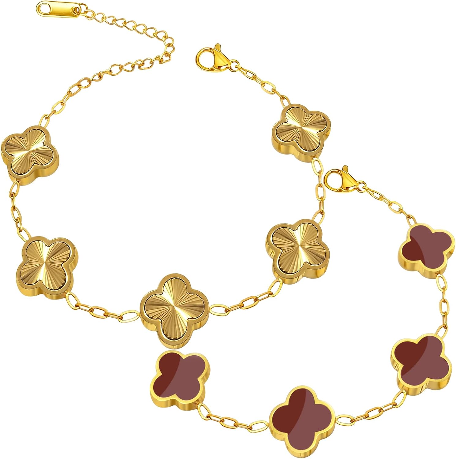 18K Gold Plated Bracelets for Women Non Tarnish, Golden/Red/White/Black Four Leaf Clover Bracelet Charm Bracelets for Women Trendy Mothers Day Gift for Her