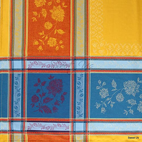 Wipeable Tablecloth Stain Resistant Teflon Coated Floral Cotton French Provencal Jacquard Tablecloth For Rectangle Tables (62 X 98 In, Yellow Gold) #TOP5
