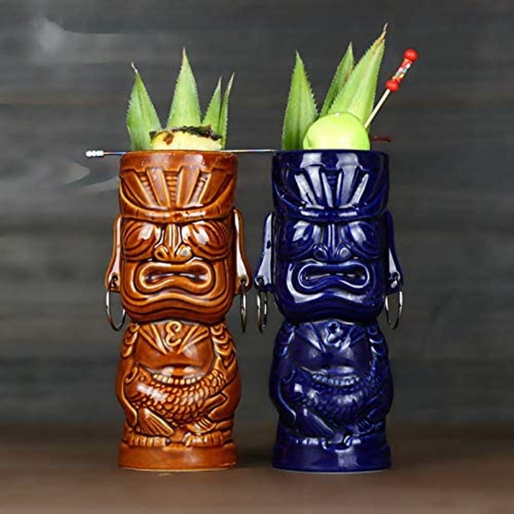 Set Di 2 Tazze Tiki In Ceramica Hawaiana Per Cocktail – 400 Ml, Bicchieri Esotici Per Feste A Tema - 3