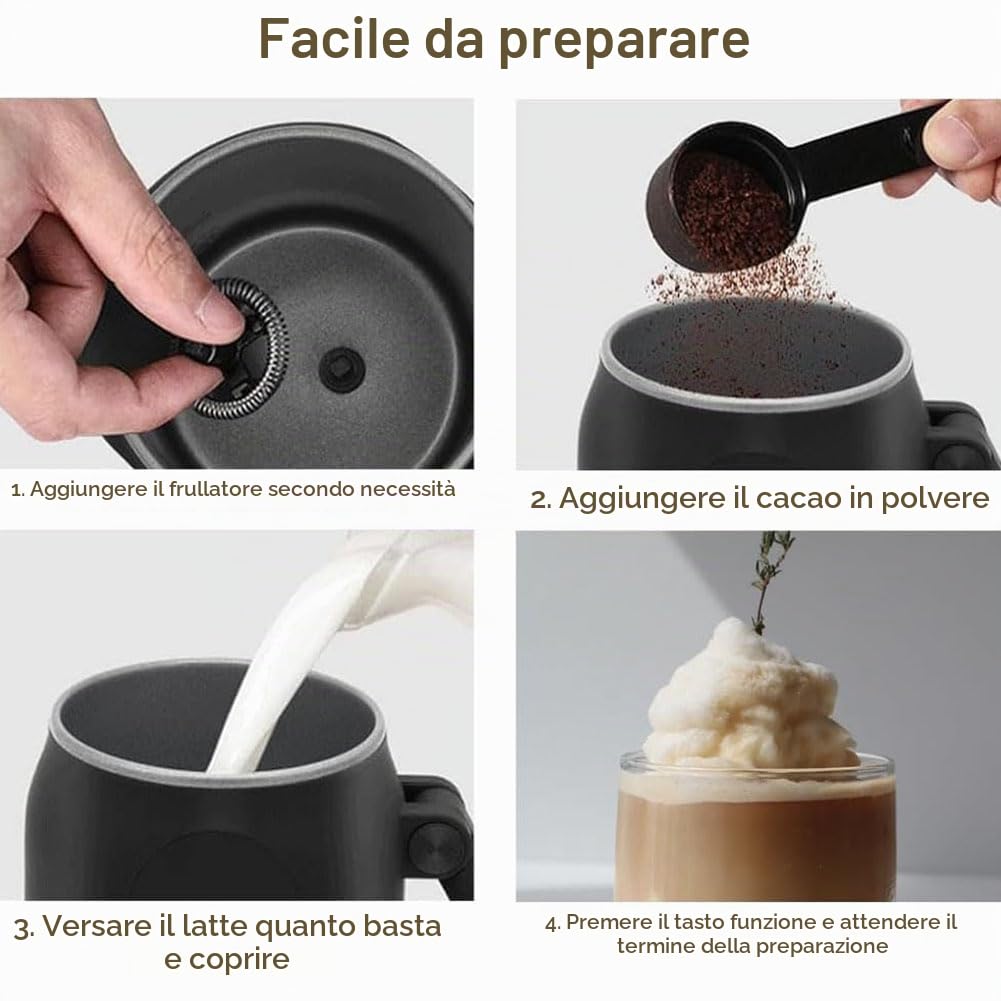 Generico Macchina per Cioccolata Calda, Montalatte Automatico 4 in 1, Riscaldamento Efficiente da 500 W, Grande capacità di 450 Ml, Design Anti-rovesciamento E Rivestimento Antiaderente