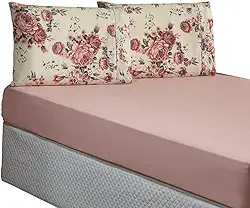 Jogo de Cama 3 Peças Esmeralda Casal ou Queen,Percal 150 Fios 100% Algodão, Lençol com Elástico (Rosê, Casal Padrão)