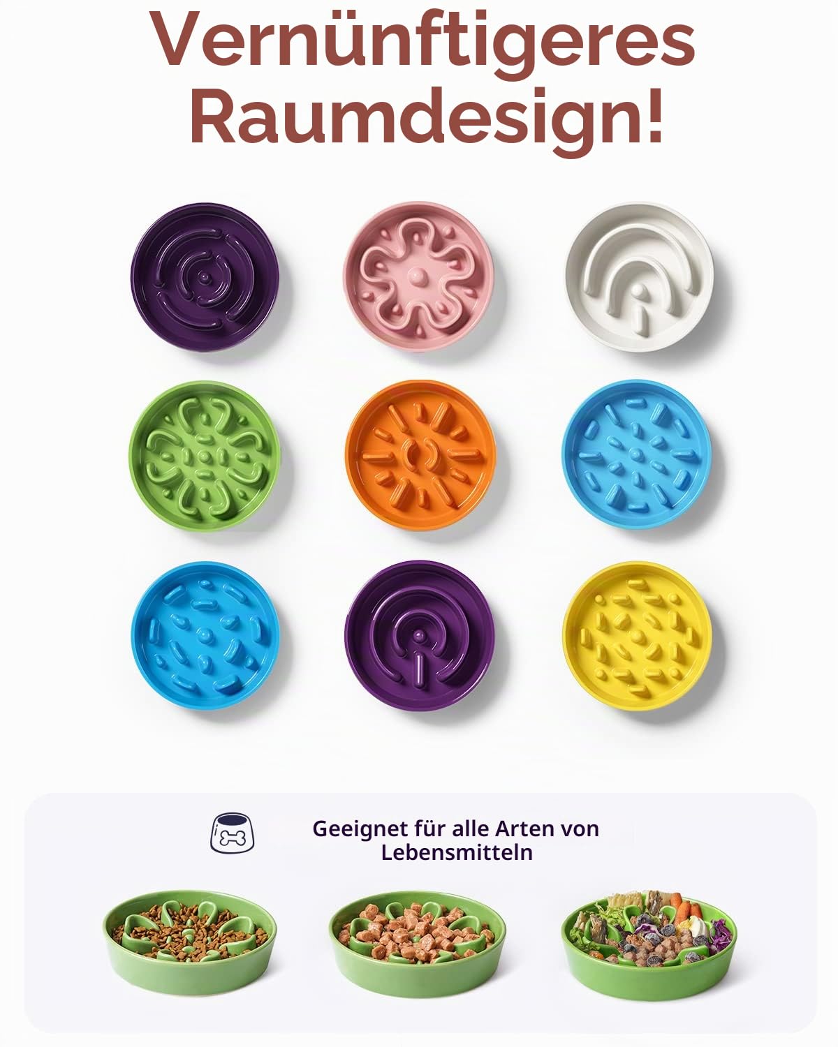 LE TAUCI Hundenapf aus Keramik, Antischlingnapf für Mittelgroße und Kleine Hunde, Langsam Fressen und Spaß für den Hund, Fressnapf mit Rutschfestem Design (Kleeblatt Grün, M-675 ml)