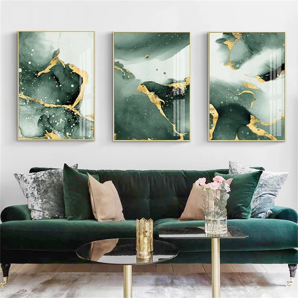 WUHBCZ Canvas Paints-Abstract Green Golden Art Poster Aesthetic Modern Painting Artwork Wall Art Canvas Print Home Living Room Kitchen Office Decoration-60 * 70cm/3PCS (No Frame)