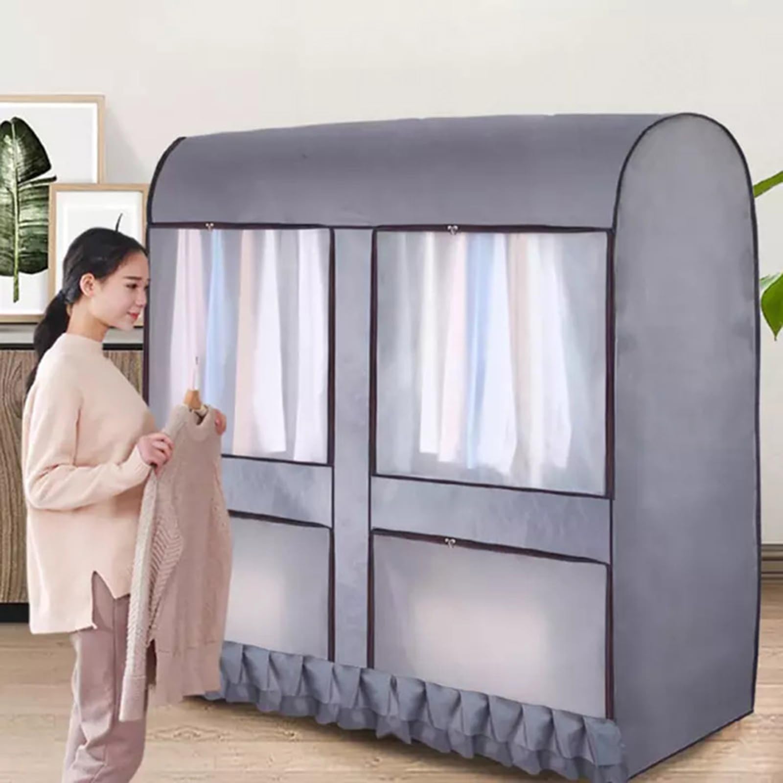 Fundas para Ropa Rejilla para Secar El Piso con Ventanas Múltiples Funda ProtectFunda Protectora Tela Oxford Cremallera A Prueba De Polvo Bolsas para Ropa para Traje, 110 x 150 x 50 cm, Gris