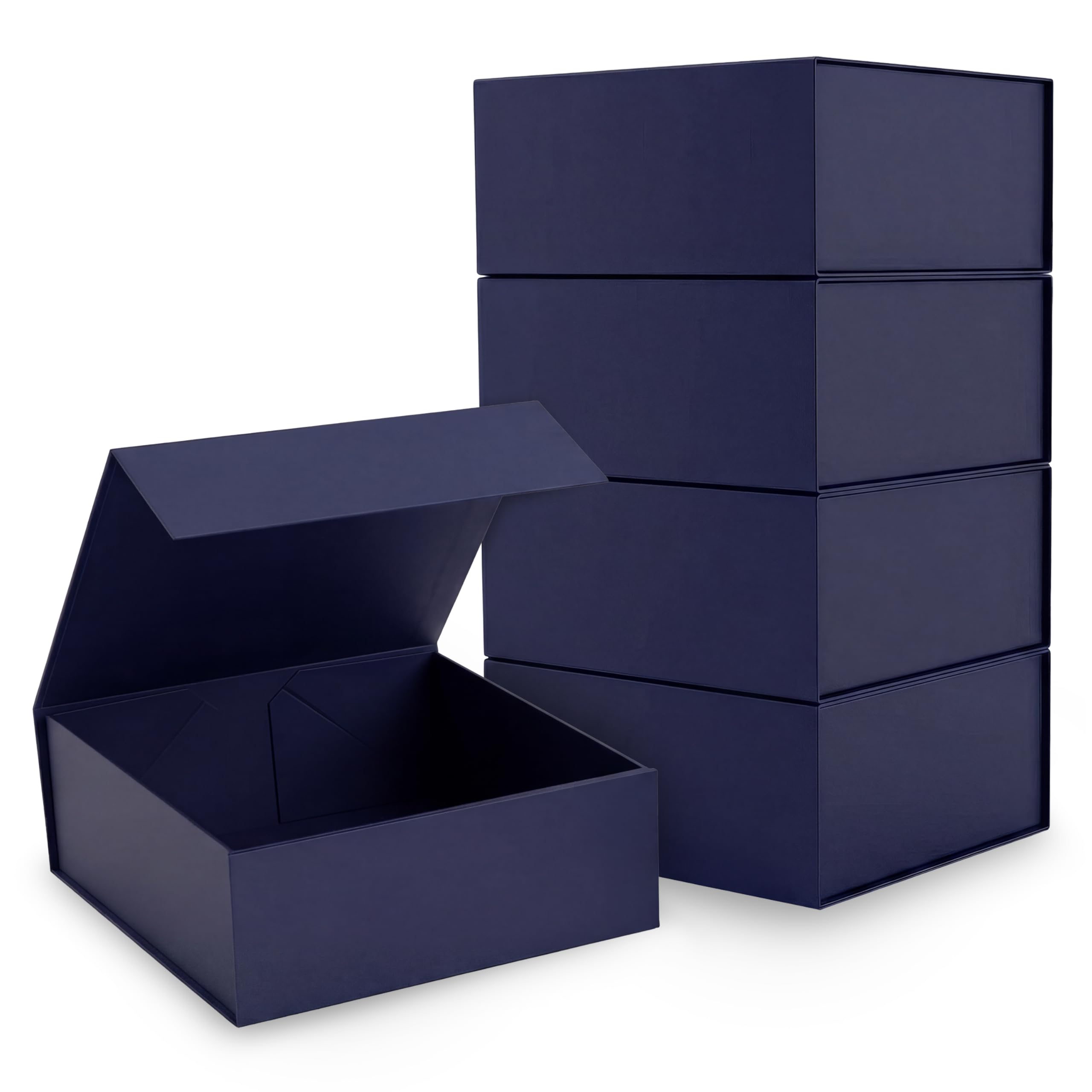 Cecobox - Confezione da 5 scatole pieghevoli opache con coperchio magnetico per confezioni regalo, 20,3 x 20,3 x 7,9 cm, colore: blu navy