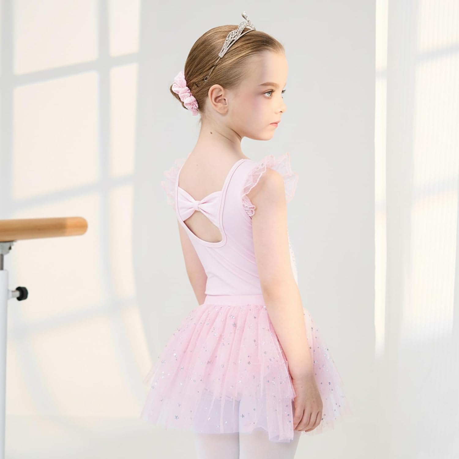 JiAmy Mädchen Ballettbekleidung Rüschenärmel Ballettkleid Kinder Ballett Outfit Tanzkleid Ballerina Kleid mit Rock Tütü für 3-10 Jahre