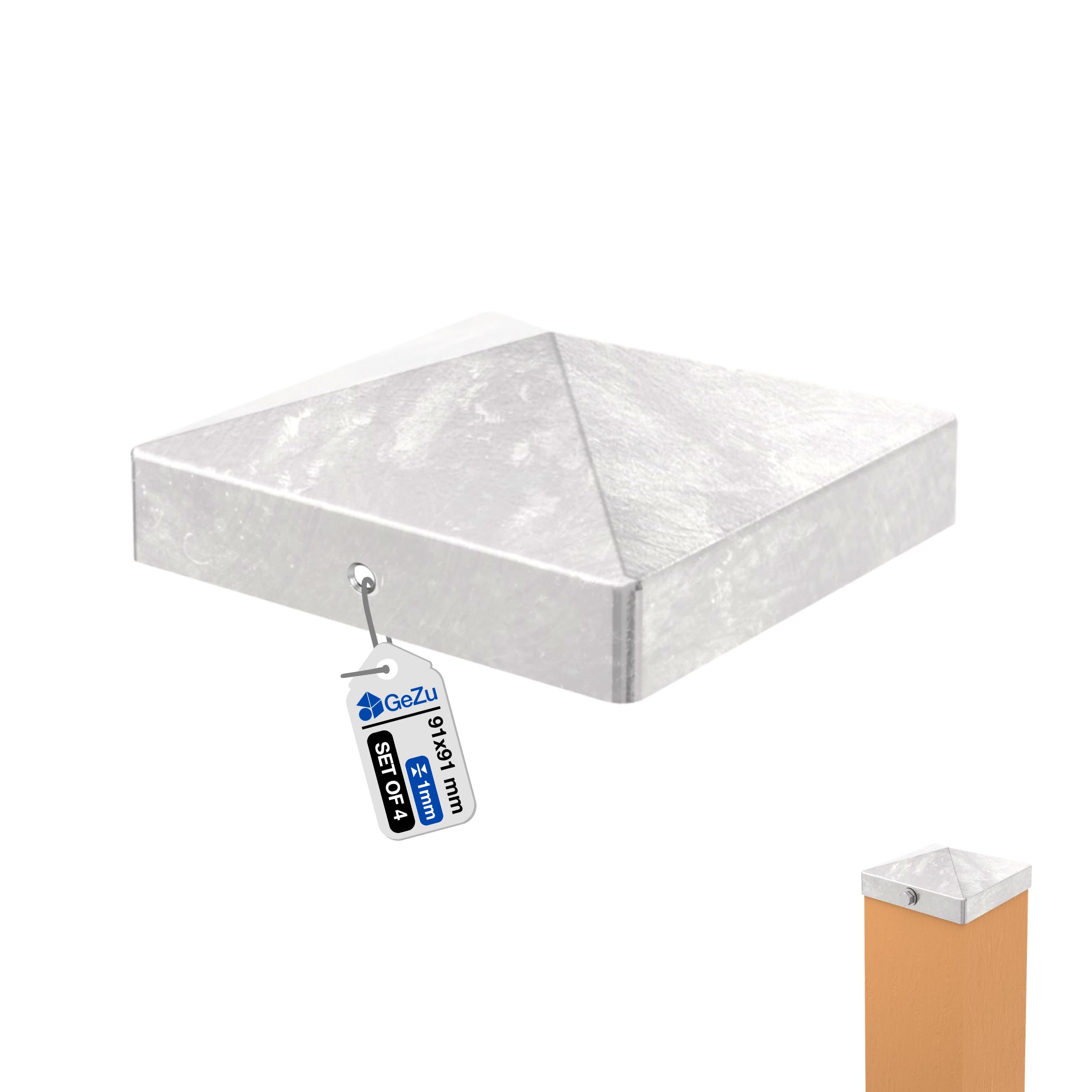 Gezu Impex Hot Dip Galvanised Post Cap 91 X 91 Mm Set Of 4 Pyramid Square Fence Post Top Caps Metal