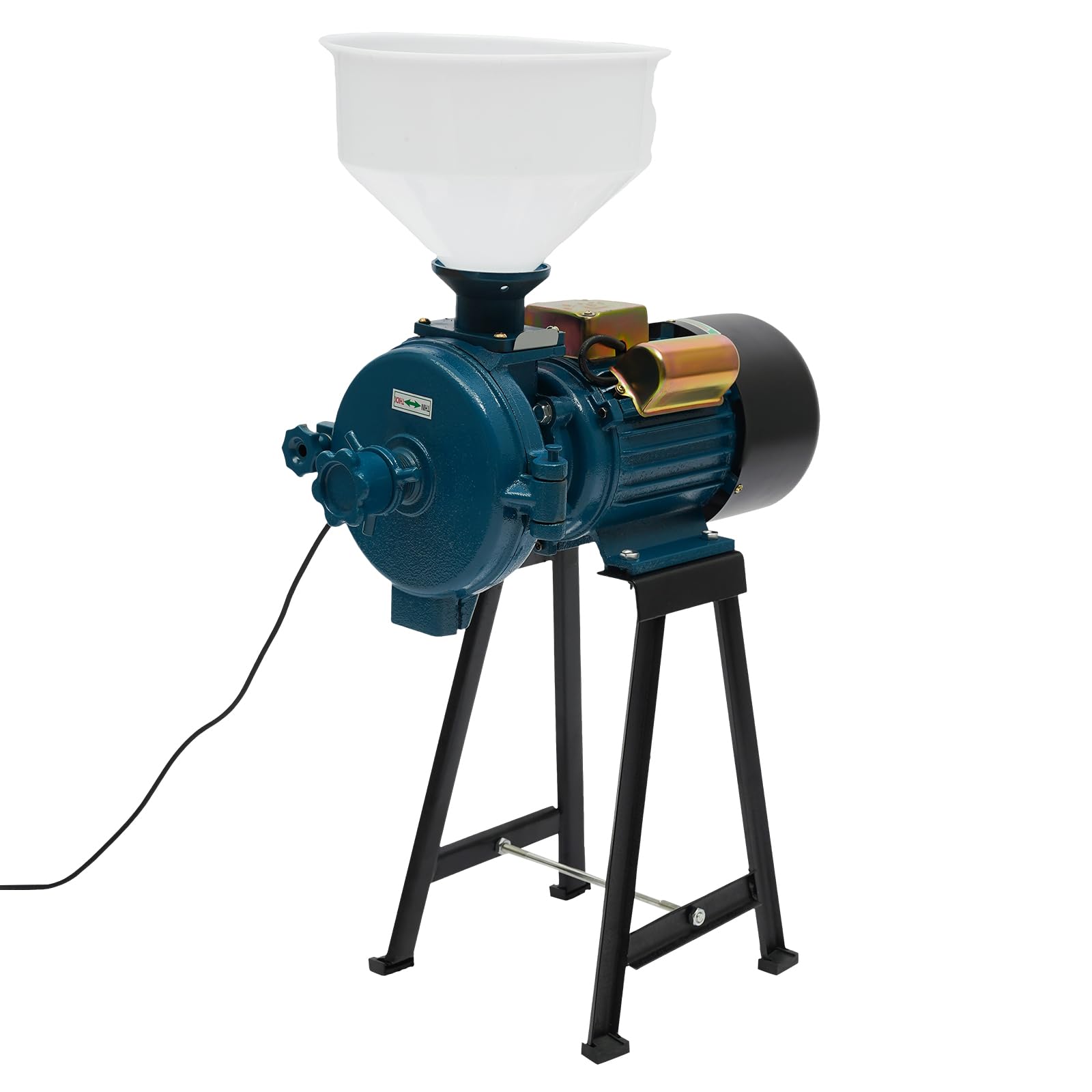 Moulin à céréales électrique, 2200 W, en acier inoxydable, avec entonnoir, moulin électrique commercial, meulage à sec, moulin à épices, pour maïs, orge, blé