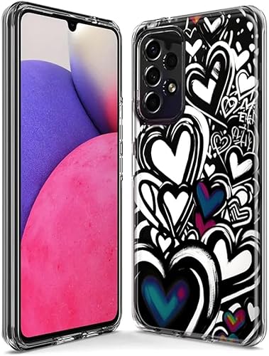 Miniatura 3 de Mundaze - Case for Samsung Galaxy A32 Slim Hybrid Shockproof Hard Shell Soft TPU Heavy Duty Protective Phone Cover - Black White Hearts Love Graffiti