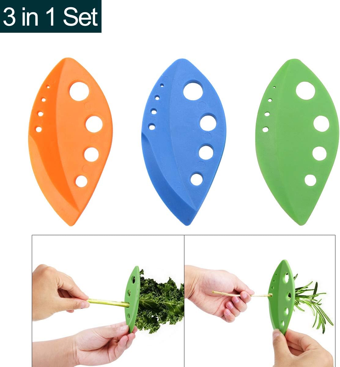 Snowyee Herb Stripping Tool, Easy Stripping Kale Collard Greens Chard Thyme Leaves Herb Remover Tool (3 in 1 Set)