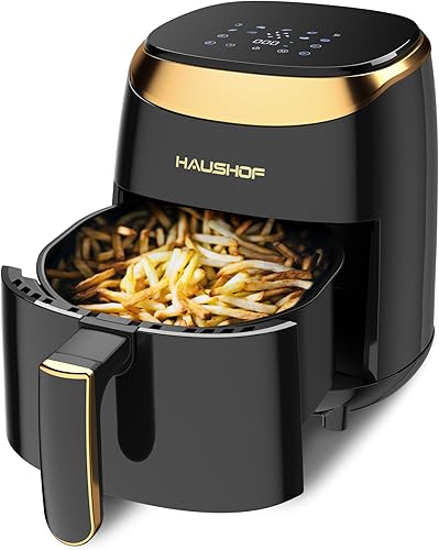 HAUSHOF Freidora de aire, horno pequeño compacto de 4.2 cuartos con 9 funciones de cocción, acero inoxidable antiadherente y apto para lavavajillas,