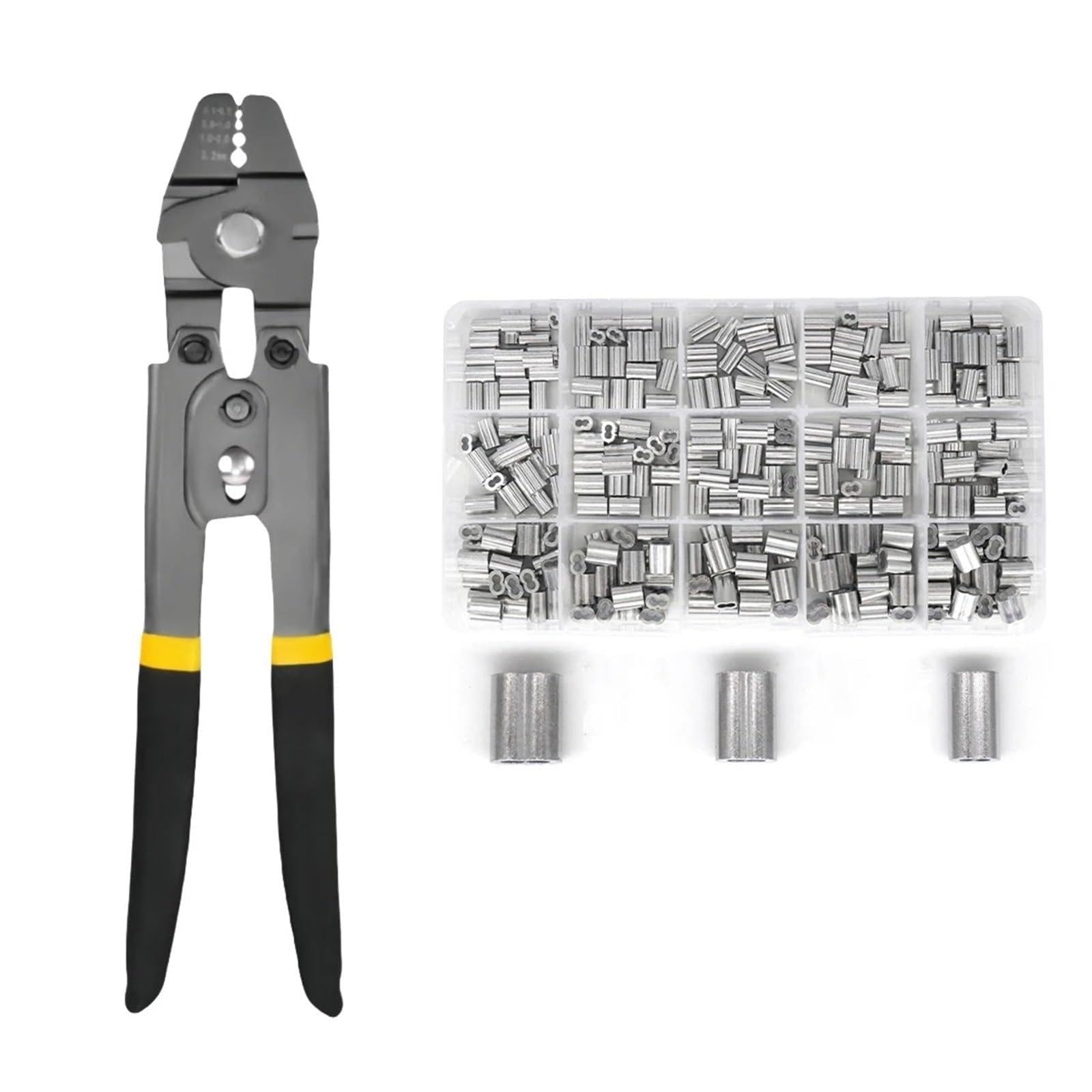 Qxbfndc Silver 300Pcs Crimping Tool Up To 2.2Mm Crimping Plier Wire Rope Swager Crimper Fishing Crimp Tool Aluminum Double Barrel Ferrule Crimping Loop Sleeve Kit(Silver 300Pcs)