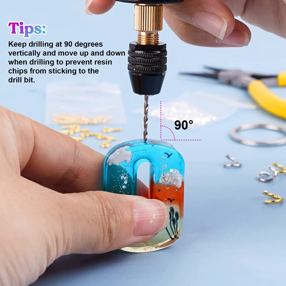 Juegos de Taladros EléCtricos de Resina de 74 Piezas, Abrazadera de 3 Mordazas, Aplicable un Rango de PerforacióN MáS (0-3 Mm), Kit para Hacer Llaveros