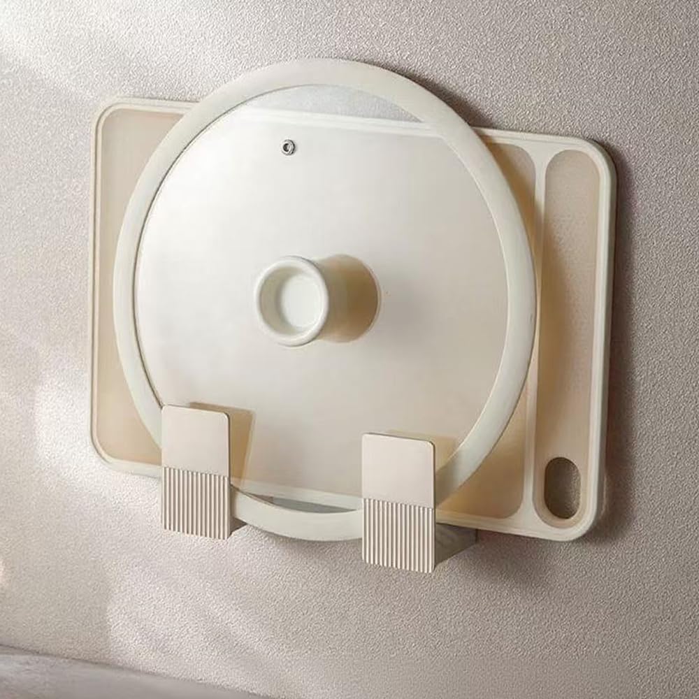 2 pieces Adjustable Kitchen Lid Cutting Board Holder, No Drill Wall Mounted Organizer,Space Saving Rack for Pots, Pans,Utensils(Coffee color)