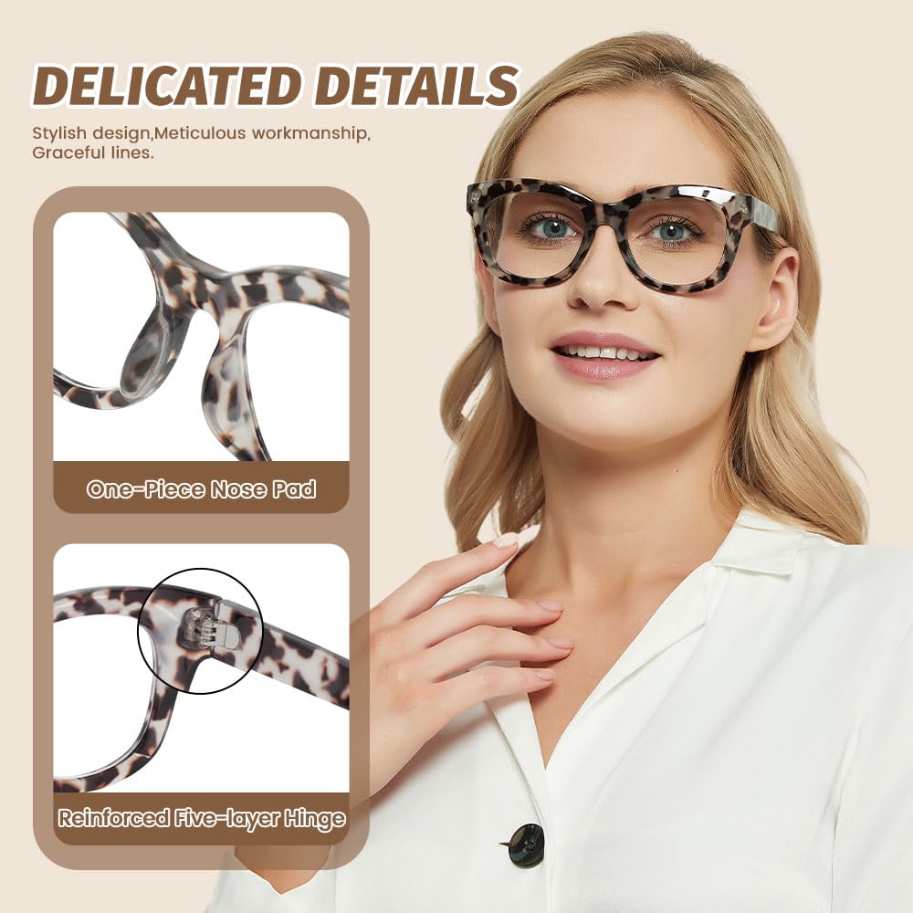 JiSoo Oversized Reading Glasses for Women Men 2.5, Stylish Designer Readers Women 2.5 with Large Frame,Demi Grey