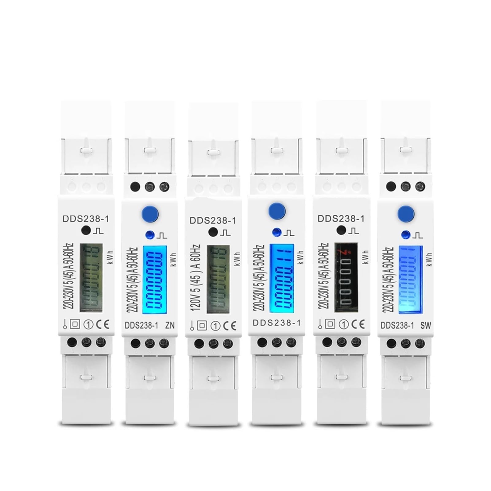 medidor de energía Medidor de energía monofásico con retroiluminación Azul for riel DIN, 5(45) A, 45A, 220V, 230V, 50HZ, 60HZ, Pantalla, KWH, vatios-Hora(230V Backlight)