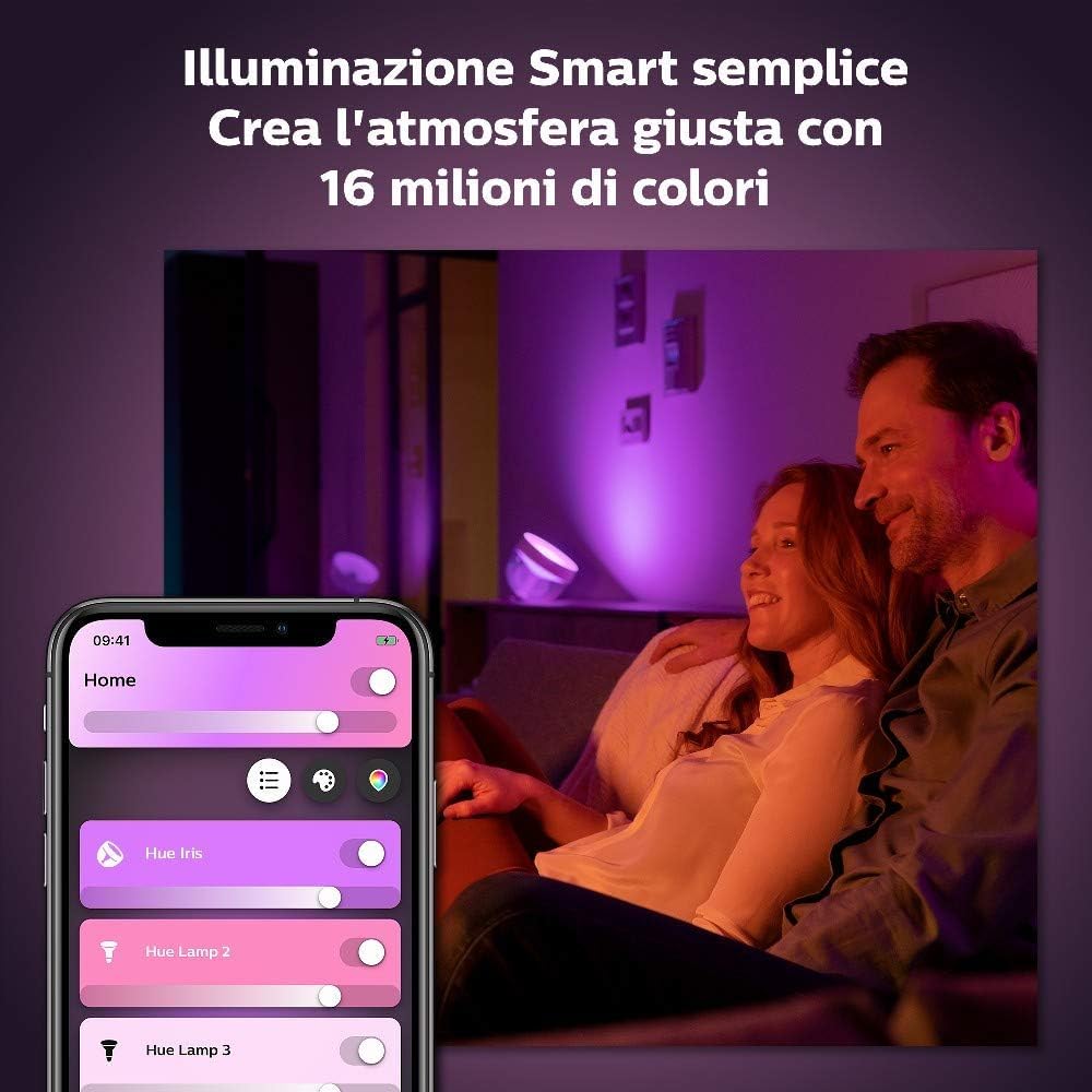 PHILIPS Hue White and Color Ambiance Iris Lampada da Tavolo Smart, Bianca, con Bluetooth, Luce da Bianca a Colorata + Hue Bridge 2.0, Centro di Controllo del Sistema Hue, Bianco