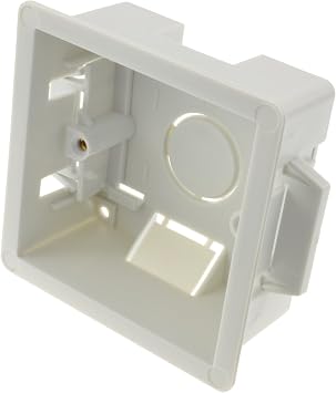 kenable Dry Lining Plasterboard Back Box 1 Gang 35mm Depth Clip-in Pattress Box White Single Gang