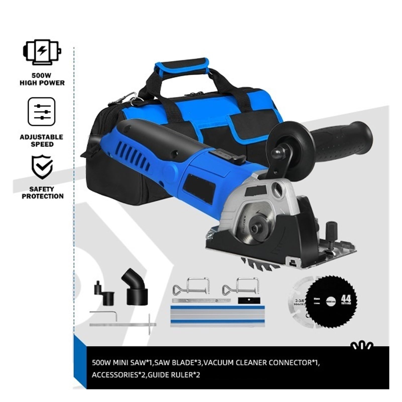 Mini circolare 500W Taglio di binari Tagliapiastrelle in legno e metallo Tagliapiastrelle elettrico a 3 lame(500W Mini Saw-Set3)