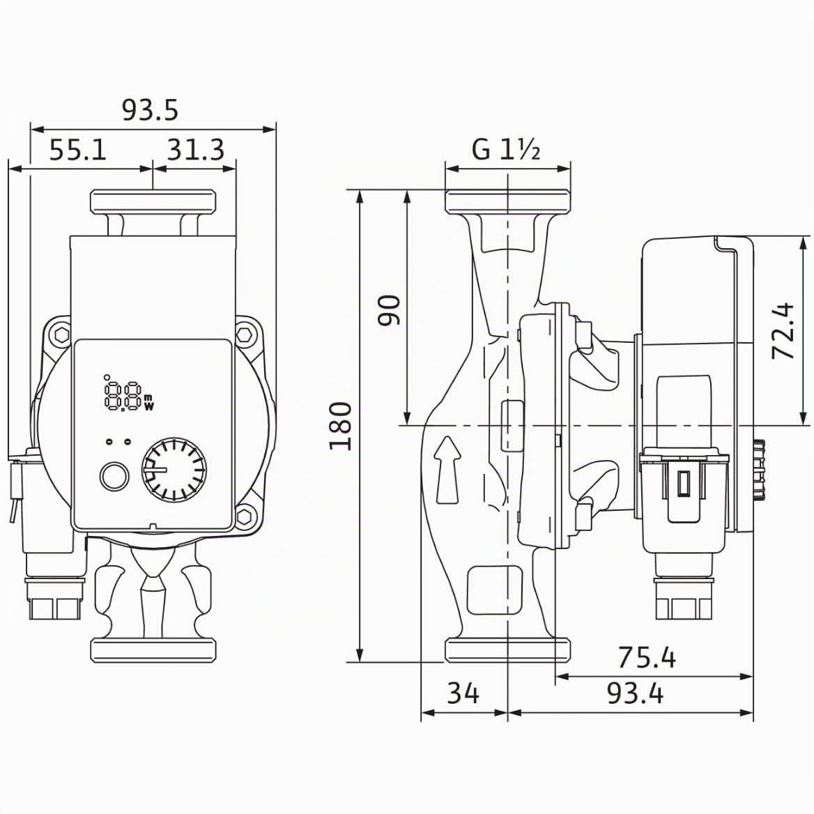 Wilo 4215515 - Nassläufer-Umwälzpumpe, YONOS PICO - 25/1-6-(ROW), 240 V, Grün