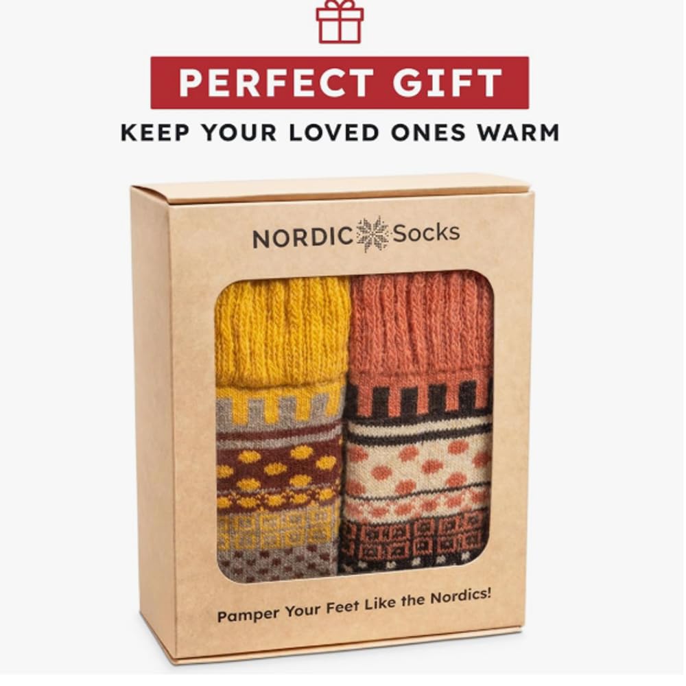 NORDIC Socks 2 Pary, Podkolanówki z Wełny Merynosów dla Mężczyzn & Kobiet, Zimowe Skarpety, Ciepłe Skarpety, Wygodne Skarpety