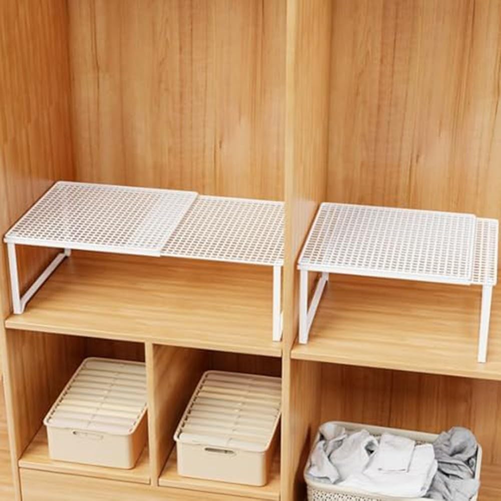 Scaffale organizer espandibile per armadietti, impilabile e regolabile, in metallo, per l'organizzazione della casa e salvaspazio in armadi o armadietti xshoe (1 bianco (22 cm)