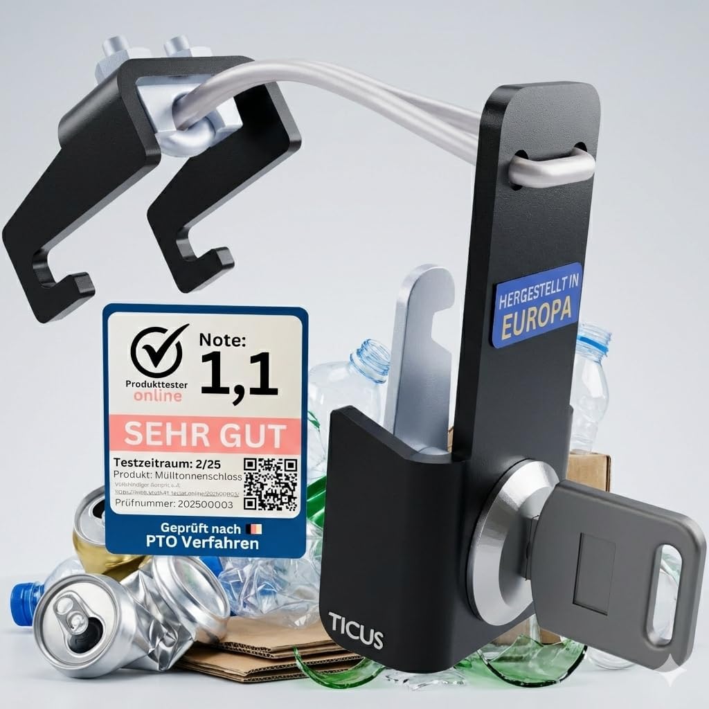 Metal Wheelie Bin Lock, Extra Sturdy Wheelie Bin Closure, Universal Wheelie Bin Lock for Wheelie Bins, No Drilling Required, Lock Twist-Proof, Sturdy Key