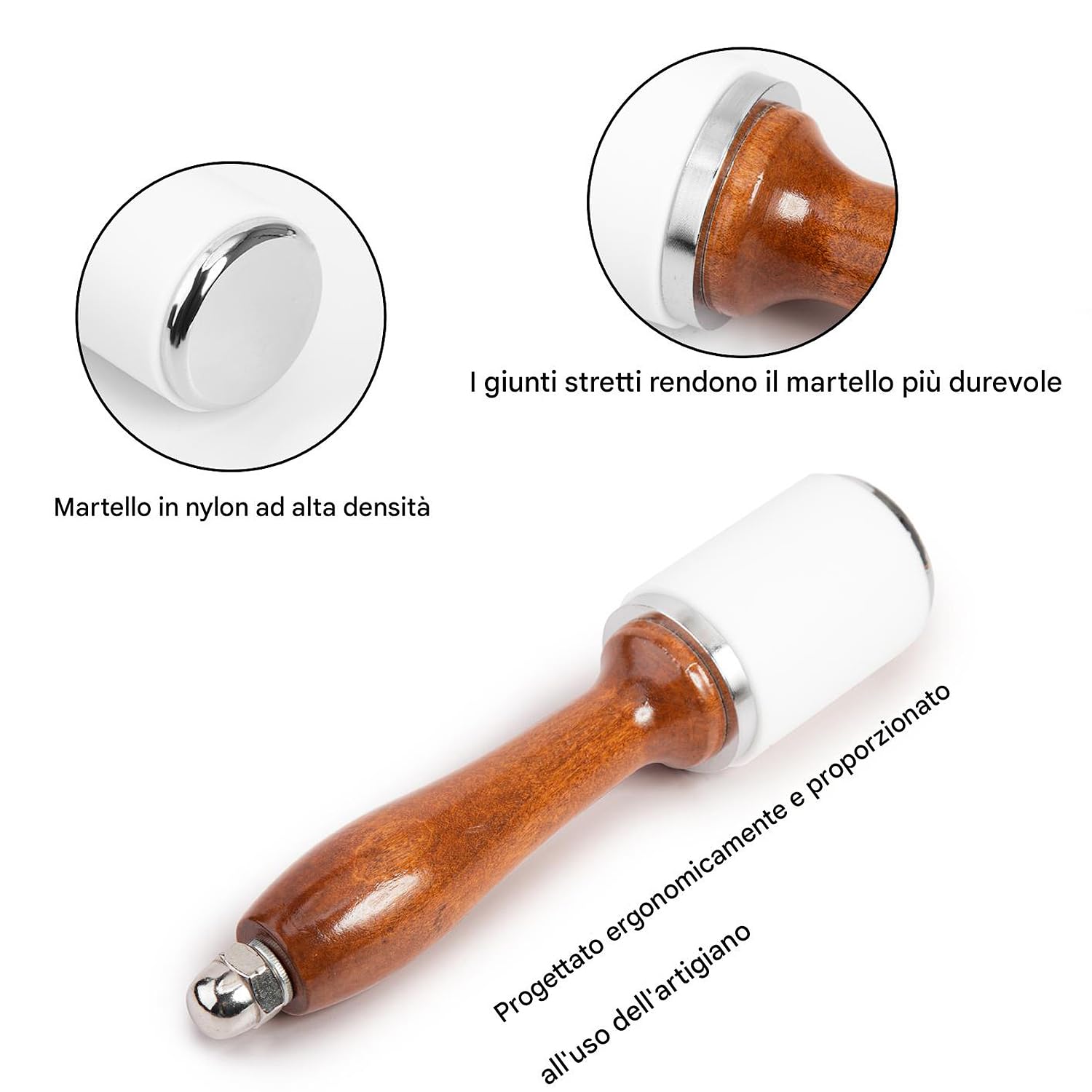 WUTA Martello da intaglio in pelle, 460 g, in nylon, manico in legno, strumento fai da te per artigianato in pelle