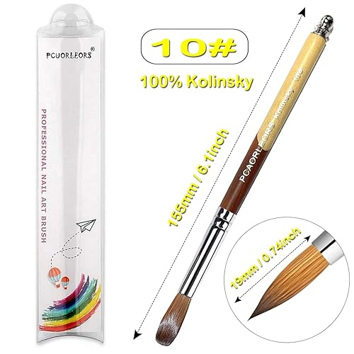 Miniatura 5 de PCUORLEORS Kolinsky - Cepillo de uñas acrílico con pelo de visón 100% puro y mano de madera, cepillo de gel redondo para aplicación acrílica, tamaño