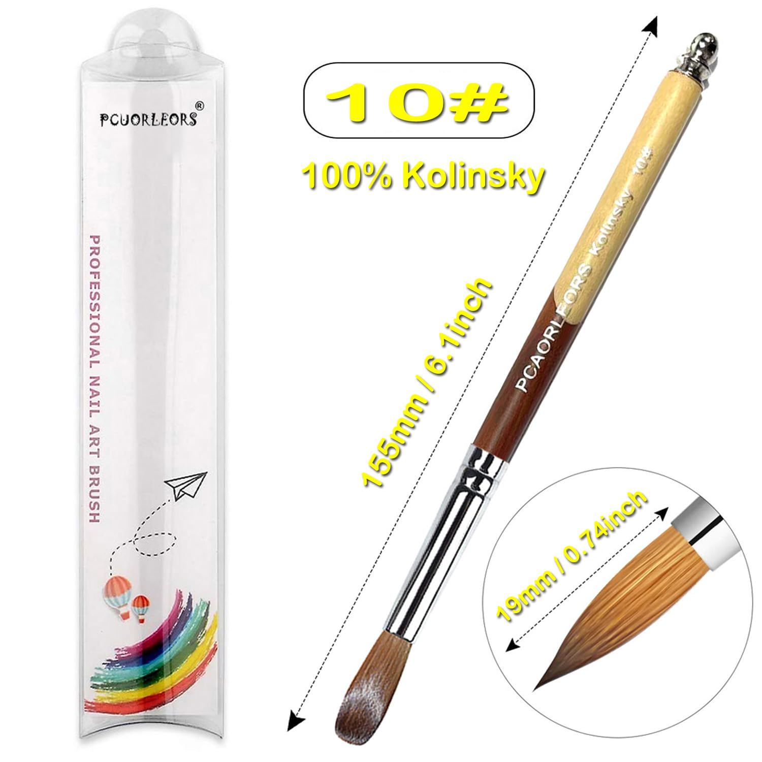 Kolinsky Pennello per Unghie in Acrilico con 100% Puro Visone e Manico in Legno, Pennello Professionale per Gel per Applicare l'Acrilico (#10)