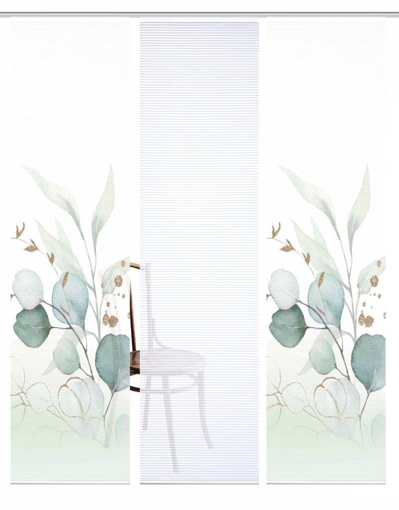 Rideau Coulissant Home In Green Abanio - Vert - 245x60 Cm - Polyester Recyclé - Semi-transparent Motif Floral