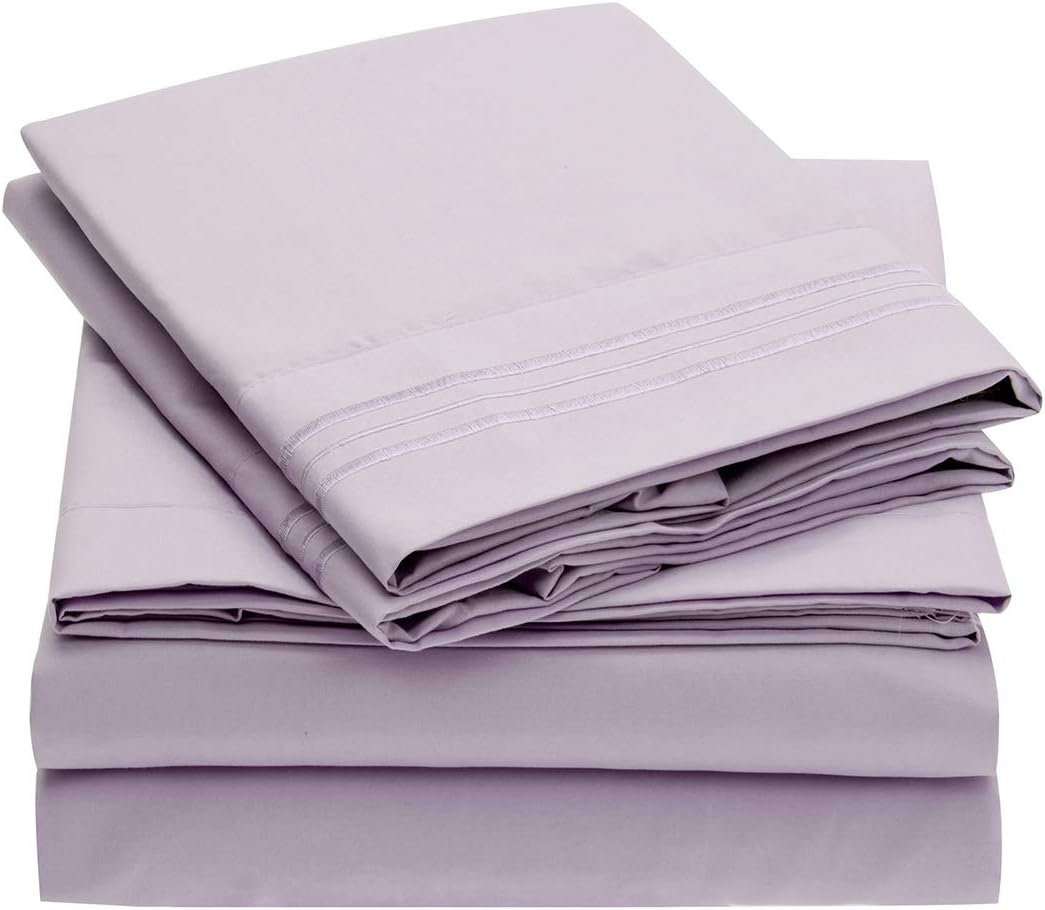 Mellanni 3pcs Bed Sheet Set Brushed Microfiber 1800 Bedding - Wrinkle, Fade, Stain Resistant - 3 Piece - 1 Fitted Sheet and 2 Pillowcases (Queen, Lavender)
