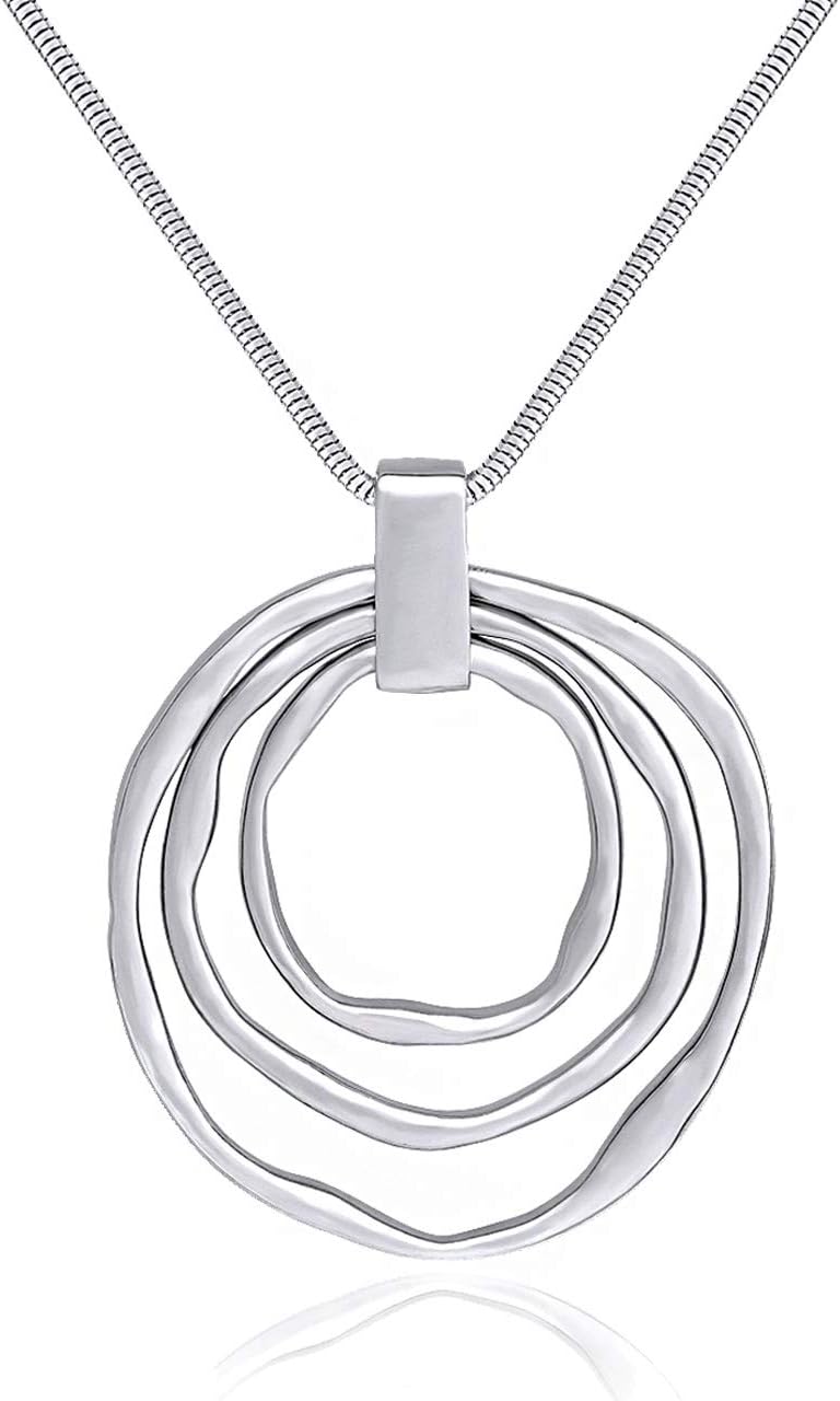 Long Sweater Chain Double Circle Pendant Necklace Bold Snake Chain Women Statement Necklace