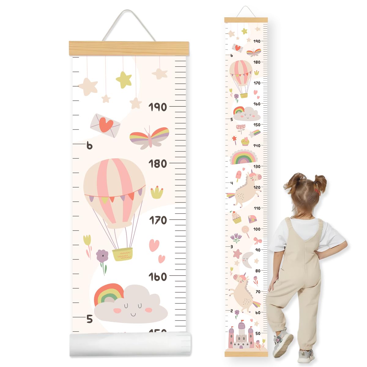 Toise Pour Enfants Mesure Croissance Toise Bébé Murale, Décoration De Chambre De Filles Cadeaux Pour Filles,Thème Château De Licorne 160cm x 20cm (Beige Clair)